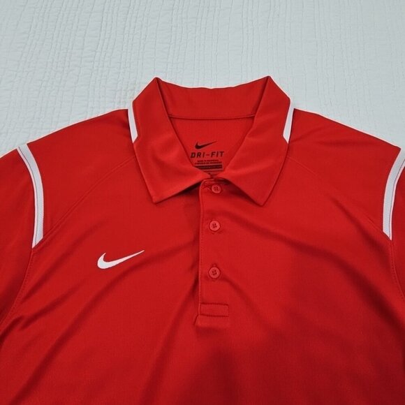 Nike Dri-Fit Athletic Shirt Polo Tennis Golf Men's M Medium Nike Red & White EUC - Picture 9 of 16